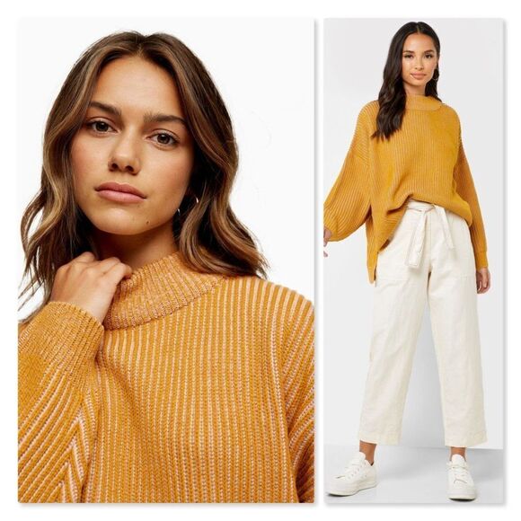 Topshop Mustard Knitted Funnel Neck Sweater Sz MP - Picture 2 of 11